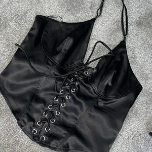 I.AM.GIA satin modern black halter top